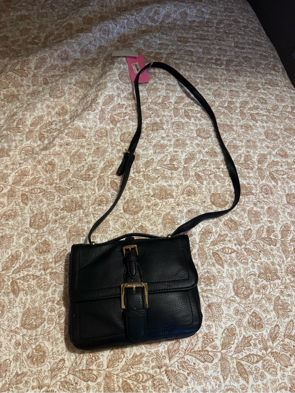 Black Leather Crossbody Bag with Buckle Detail